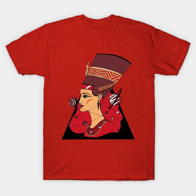 Red and Cream Nefertiti and The Stars T-Shirt by kenallouis